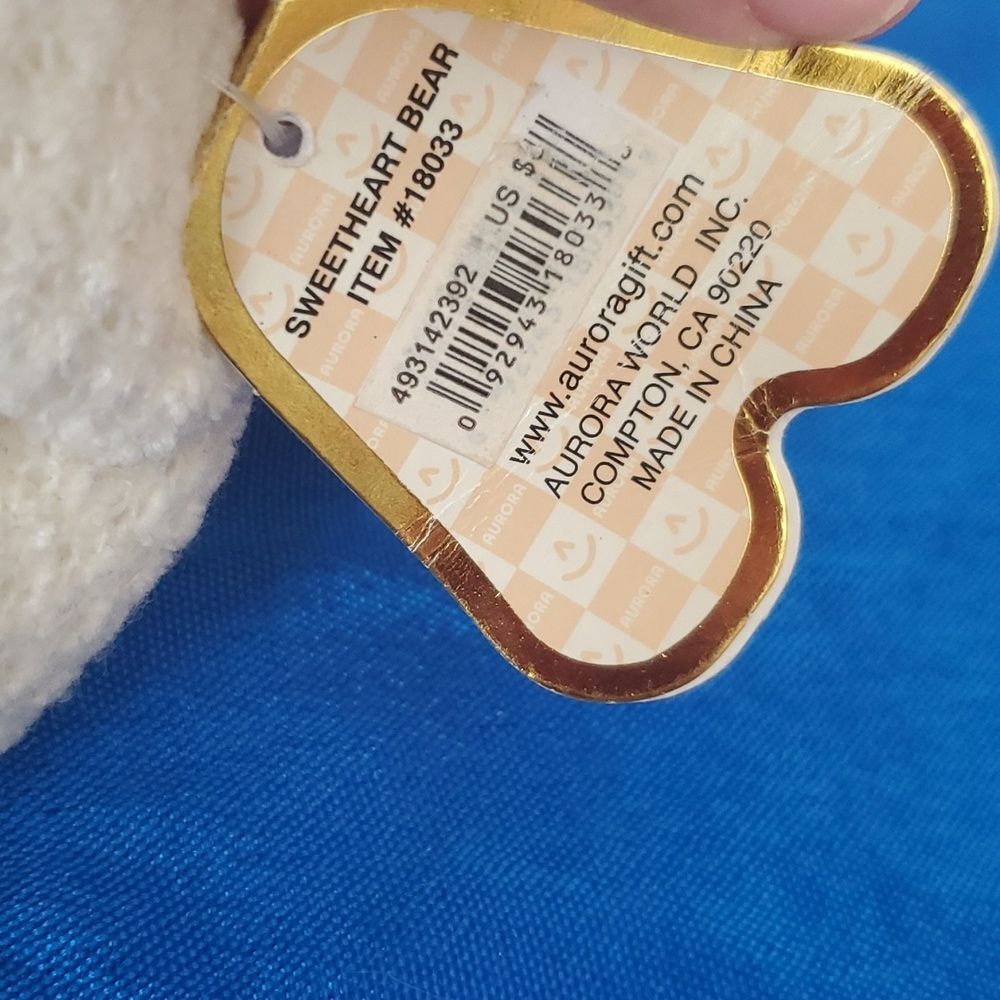 A&A Aurora Sweet Heart Teddy Bear Hawaii 7" White Waffle Weave Pink Hat Plush - Picture 9 of 12